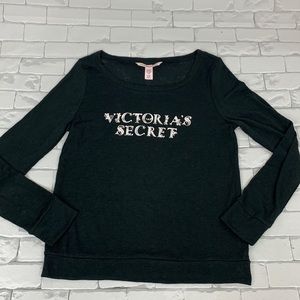 Victoria’s Secret Long sleeve Top. XS. Black with large silver logo. Lightweight